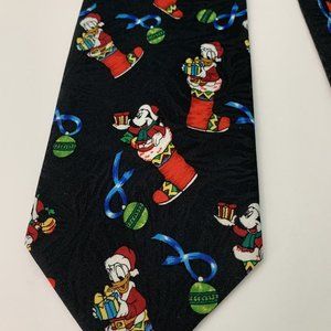 Disney Unlimited Tie Mickey Mouse Donald Duck Christmas Stockings Blue Ribbon